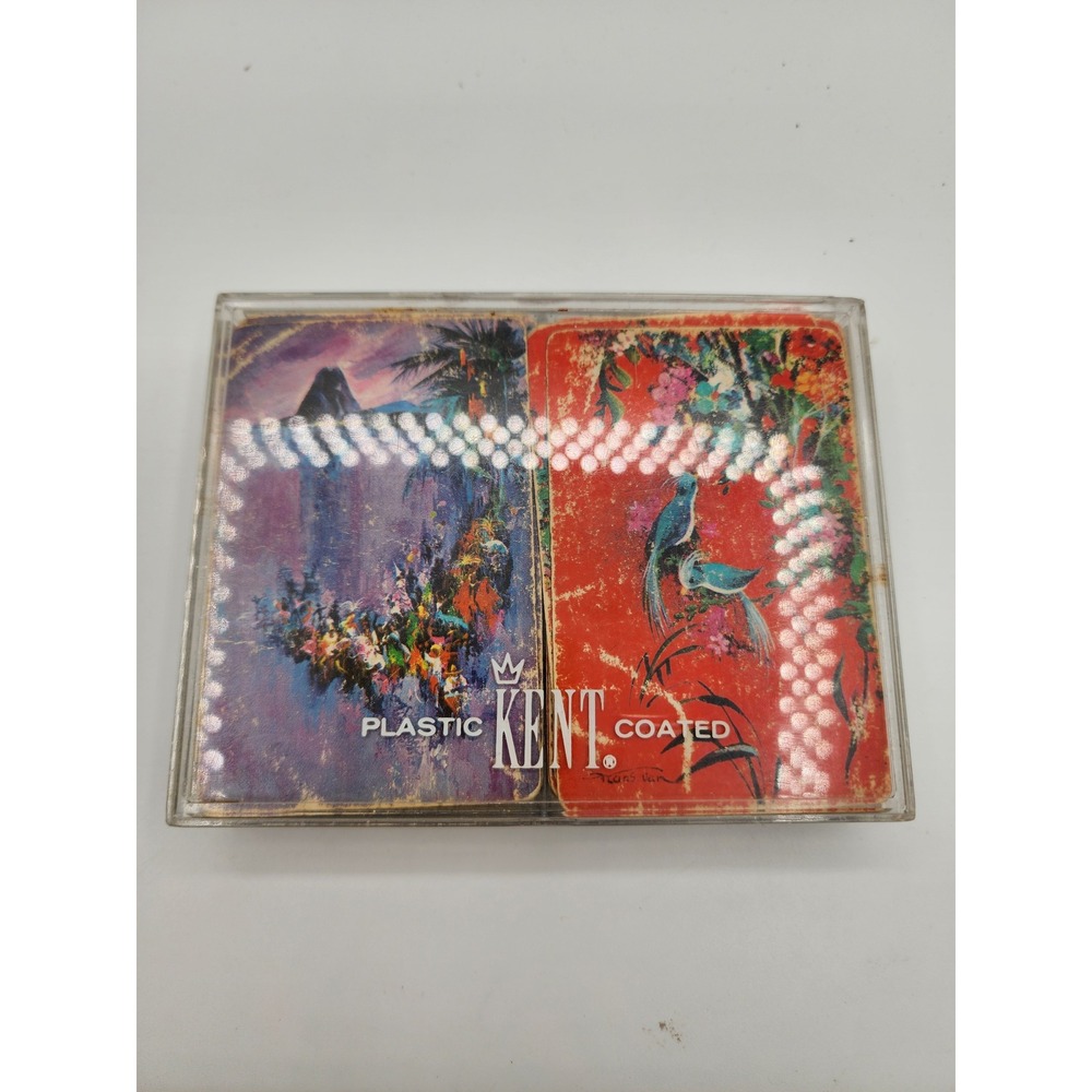 Vintage Kent Double Deck Playing Cards Birds Landscape Art MCM Asian